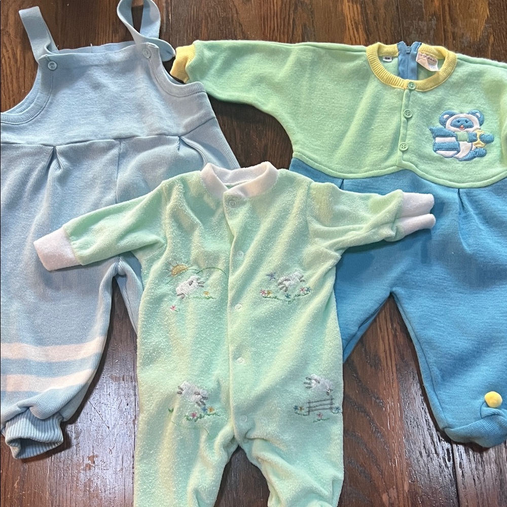 90s Vintage Baby Onesies and Overalls Set